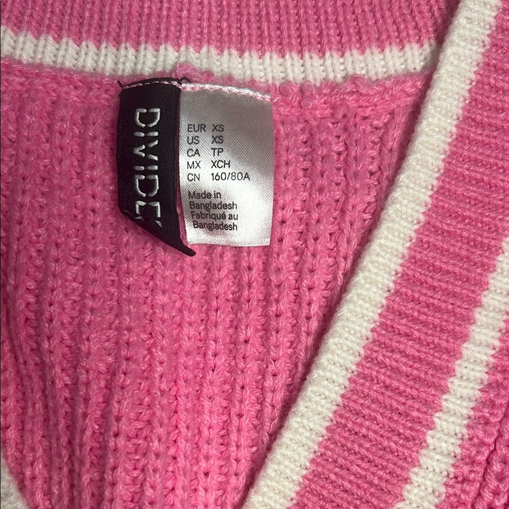 Divided Pink and White V-Neck Sweater Vest - Picture 2 of 7